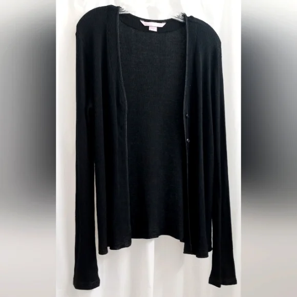 Victoria's Secret Dark Grey Thermal Cardigan Sweater w/ Bell Sleeves-Size: Large - Picture 1 of 10